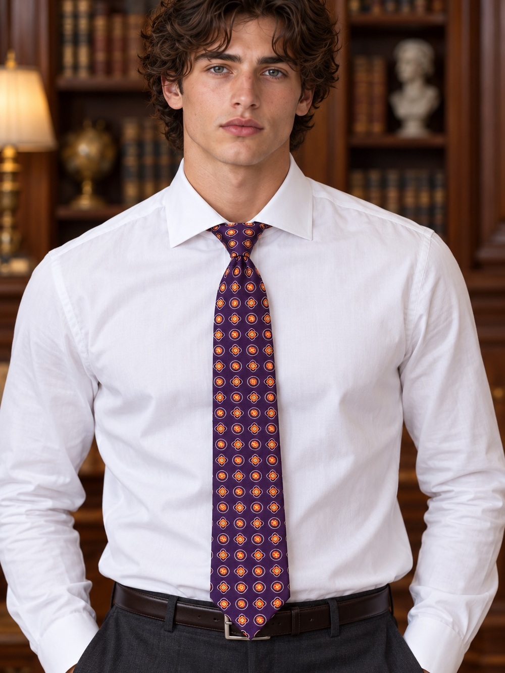Kiton Geometric Coral Beach Medallions on Purple Field